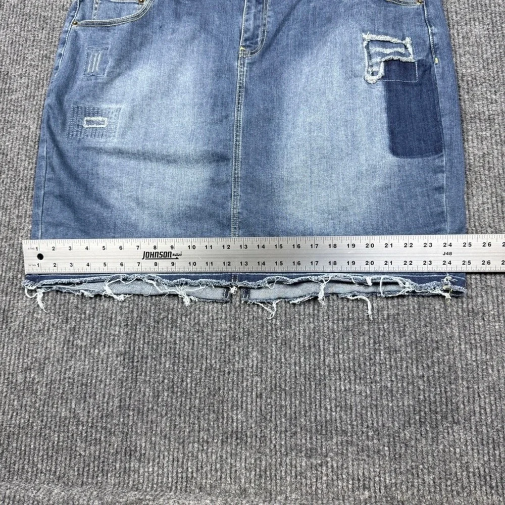 Lane Bryant Blue Denim Distressed Mini Skirt Raw Hem Plus Size 24 SAG1072056